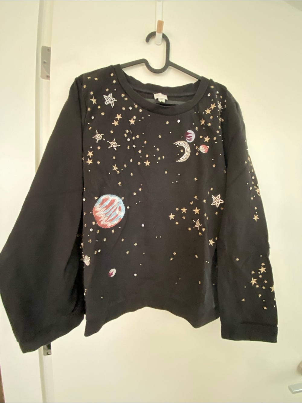 Anthropologie - Black Embroidery & Rhinestone Sweatshirt - Star & Planet Design